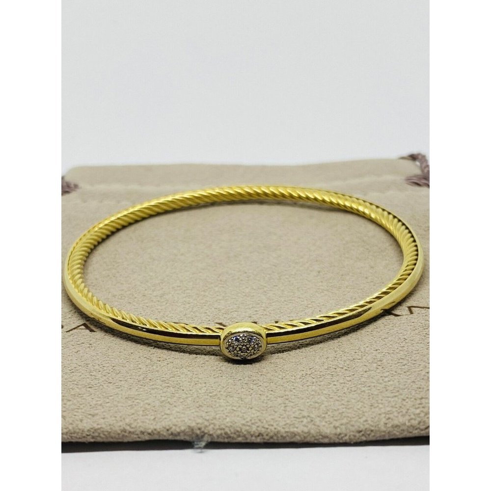 DAVID YURMAN Confetti Bangle Bracelet Diamonds 18K Yellow Gold  7.5” 2.6MM Wide